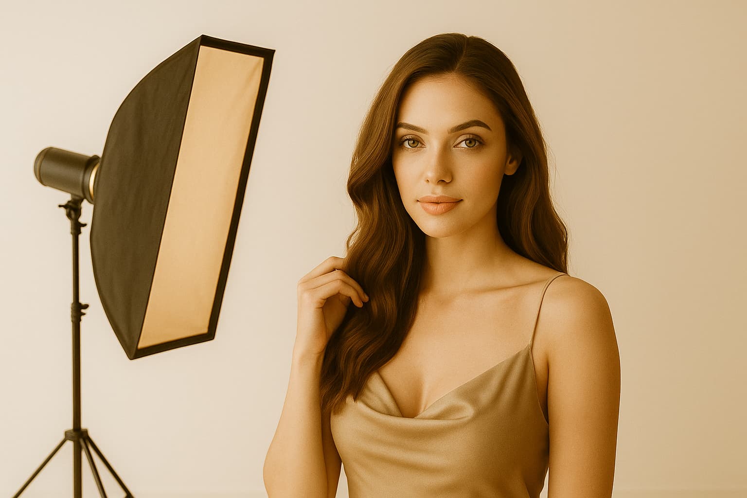 Kobieta pozująca w eleganckim atelier fotograficznym – Fotografia Olivia Katowice